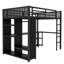 Structure de lit mezzanine avec garde-robe intégrée, lit mezzanine en métal avec bureau et tablettes de rangement, noir-1429188981