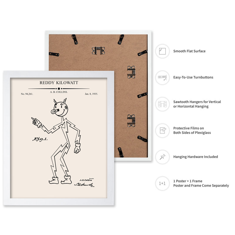 Reddy Kilowatt Blueprint, 16"H x 20"W, Poster, White Framed