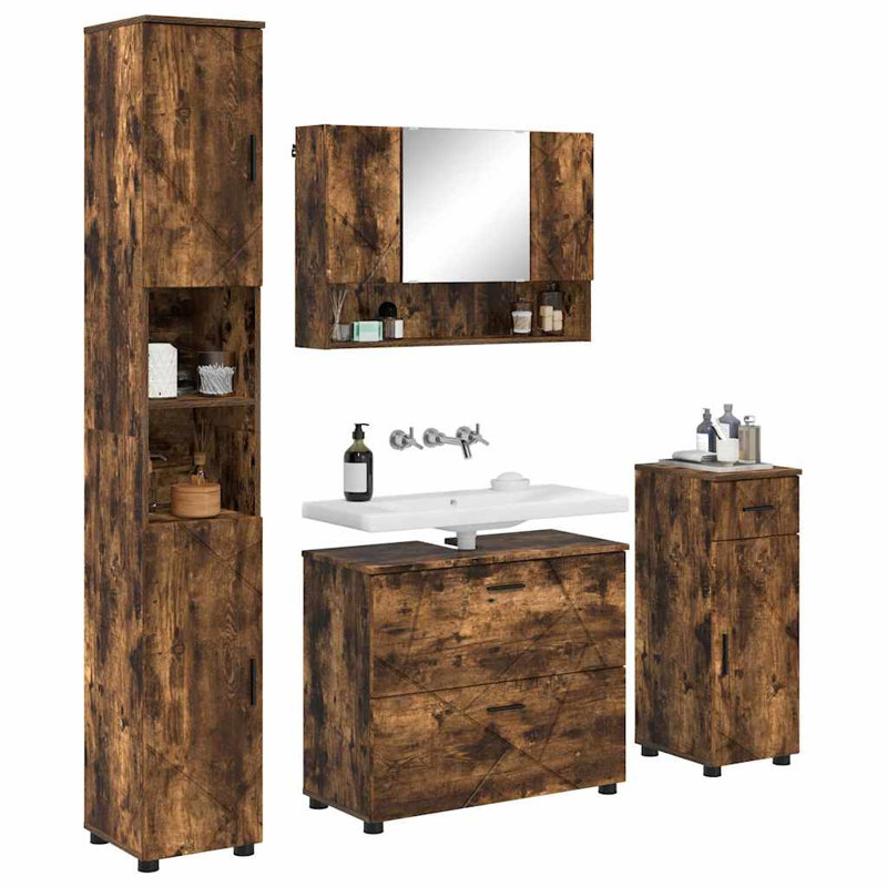 Bathroom Storage Furniture Set, Smoked Oak