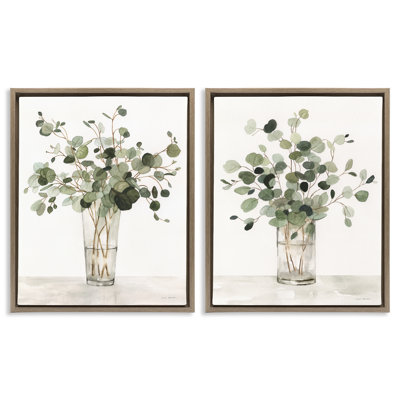 «Eucalyptus Herb Vases», ensemble de 2 toiles flottantes encadrées, design par Carol Robinson