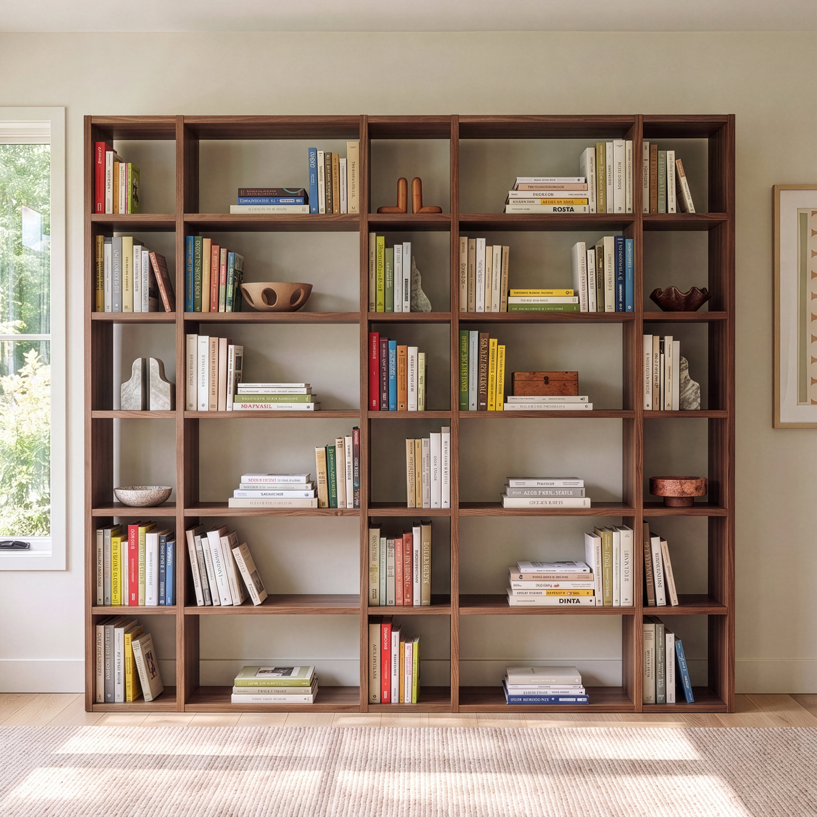 Araeya Wide Geometric Bookcase, Walnut