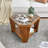 Hexagon Solid Wood Tempered Glass Coffee Table with Storage Shelf, Warm Natural