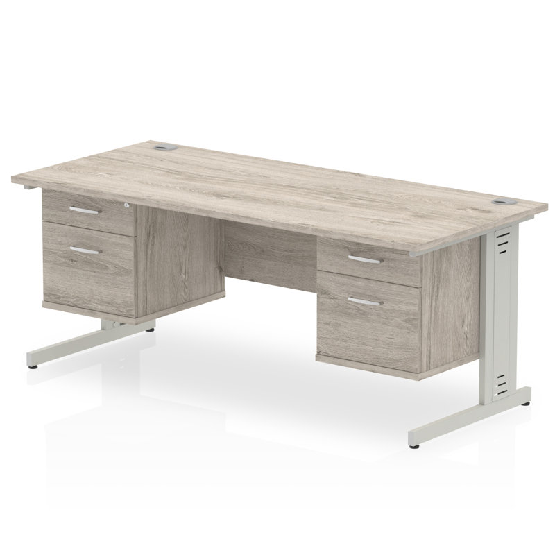 Zetta Metal Base Executive Desk,  73cm H x 180cm W x 80cm D, Grey