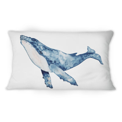Coussin 12 "x 20" Blue Whale On White II - Nautical & Coastal
