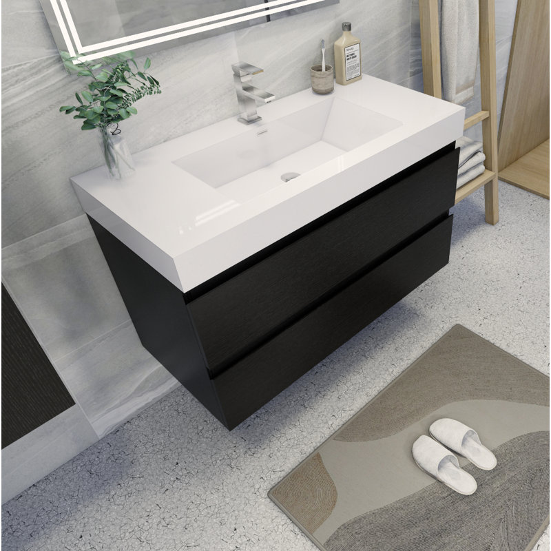 Meuble-lavabo mural simple de 42 po Carnetta, Noir riche