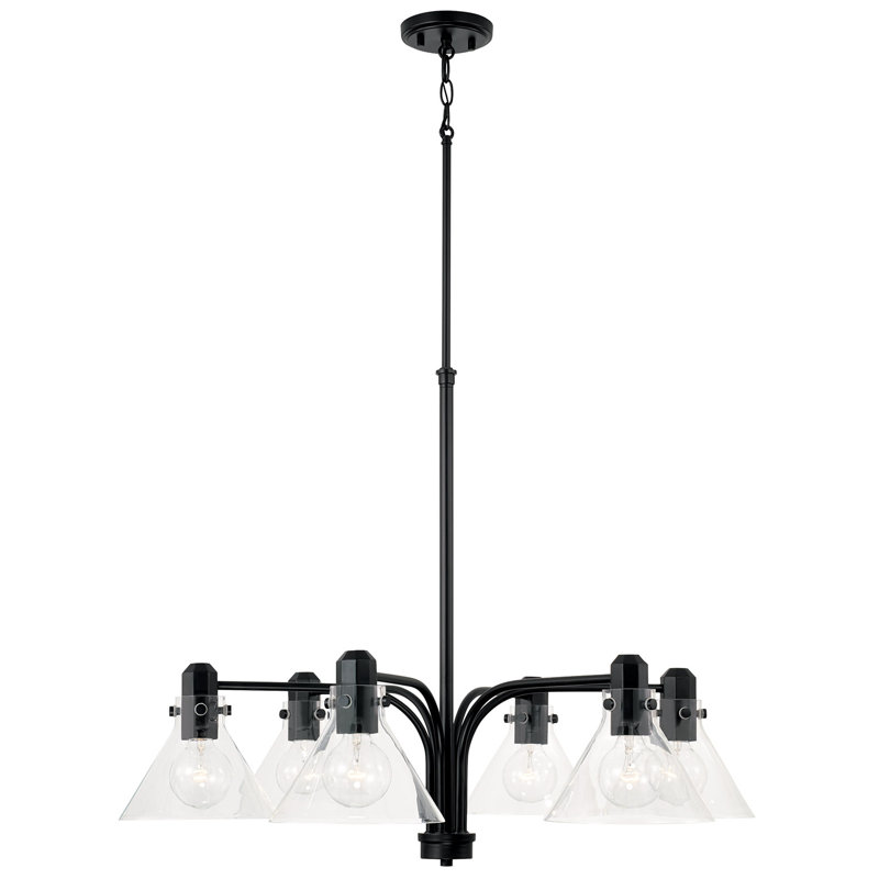 Matte Black 6-Light Modern Linear Chandelier with Clear Glass