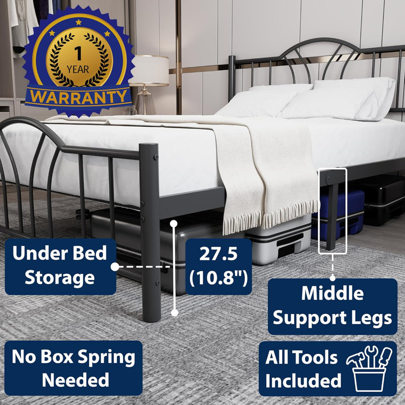 Metal Bed, Single (3'), Black