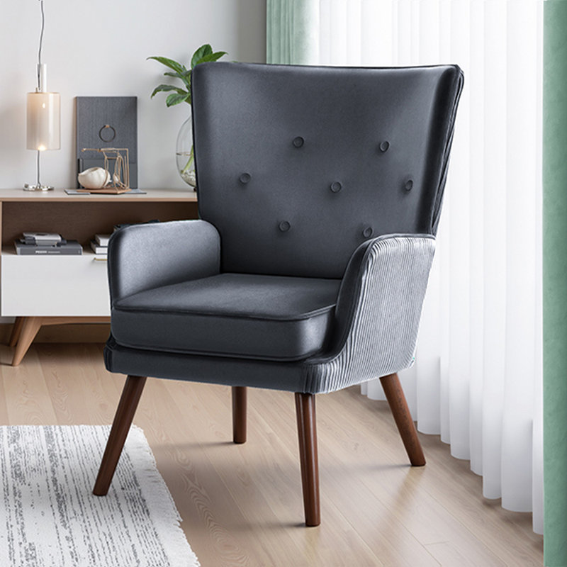 71cm W Modern Solid Wood Armchair & Accent Chair with Velvet Upholstery for Living Room , Grey
