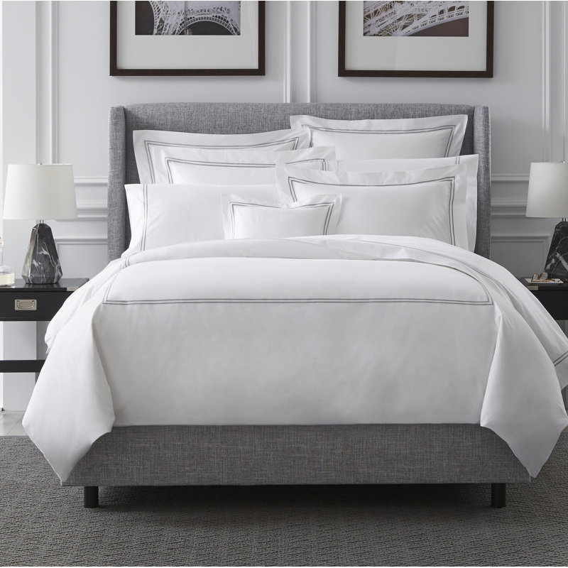 Grande Hotel Percale Duvet Cover, White/Gray, Full/Queen Duvet Cover