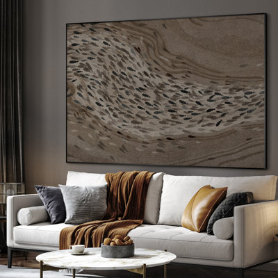 Très grande reproduction d'art sur toile - mouvement de Buffalo Mone Earth-Tone avec mouvement de troupeau dans un paysage naturel, décoration pour le salon ou la chambre à coucher - «Assemblage requis du cadre (cadre non fini)»