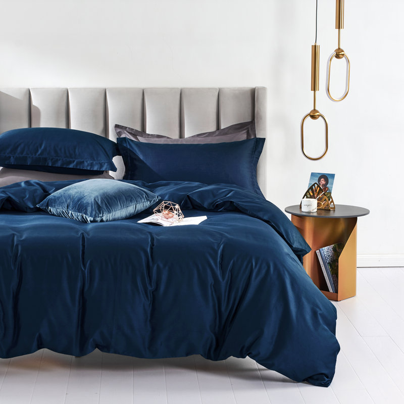 Solayne Sateen Cotton Duvet with Zipper & Corner, Fade-Resistant, Machine Washable, Queen Duvet Cover + 2 Queen Pillowcases