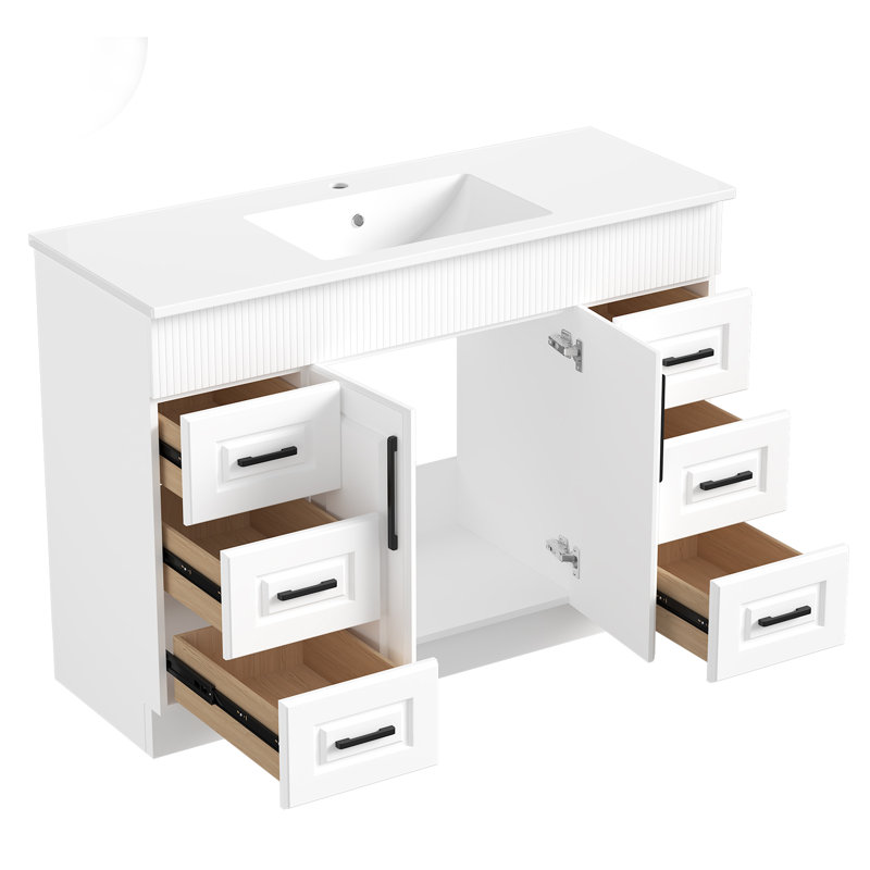 Rustic 48" Bathroom Vanity With Sink,quartz Countertop,back Splash