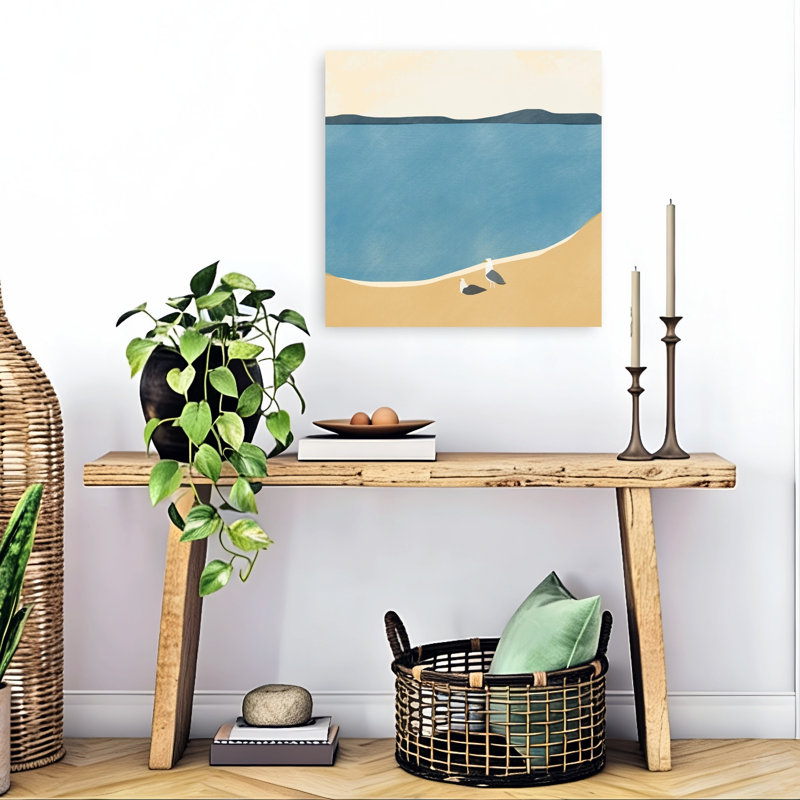 Seagulls On The Beach Abstract Contemporary Minimalist Seagull Bird Coastal Wall Art Print 1 Piece Wrapped Canvas Wall Art