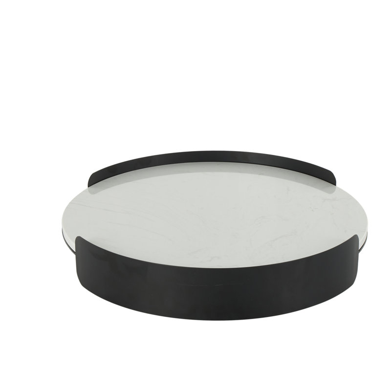 Cole And Grey Marble Round Living Room Decor Tray With Black Metal Frame, 2.85" H x 15.65" W x 15.6" D