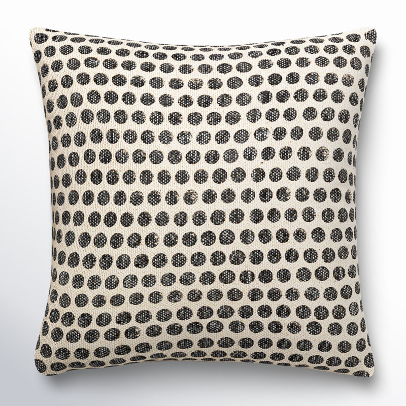 Oreiller carré en coton Zetta, Housse de coussin seulement - sans coussin, 22 po x 22 po, Beige clair / Noir