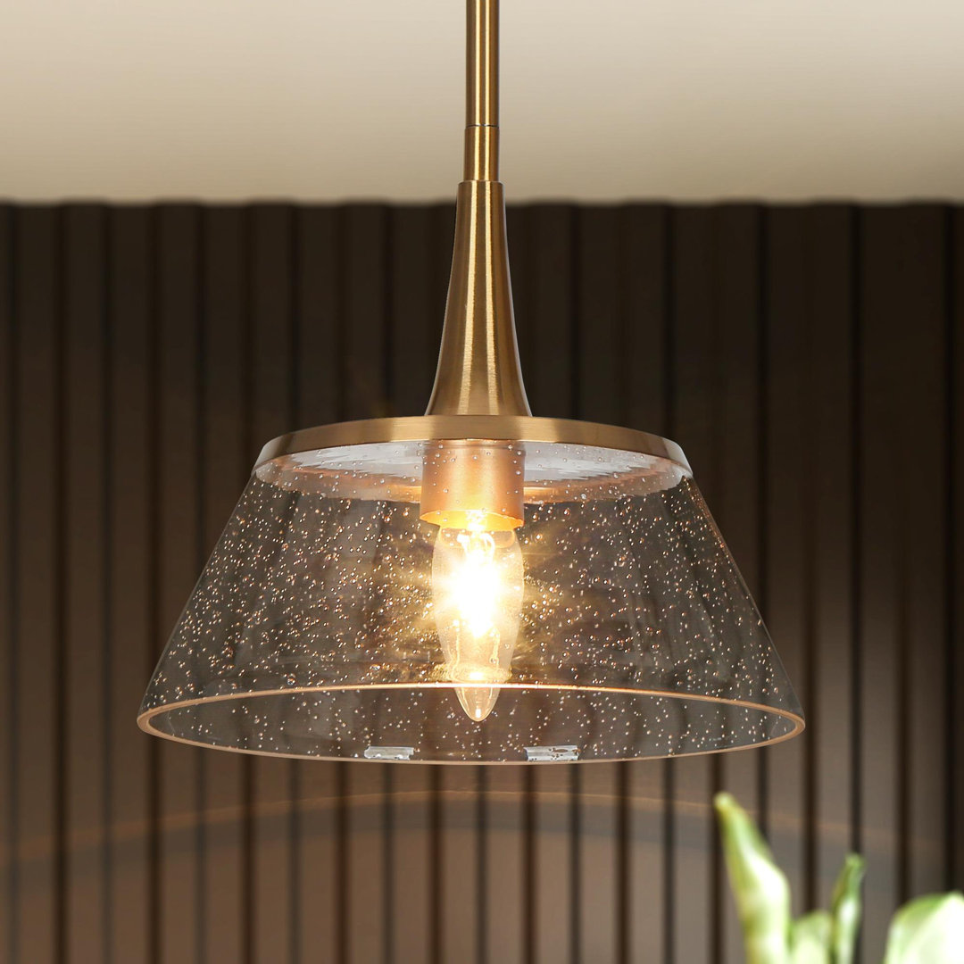 Jonesboro 1 - Light 9'' W Bubble/ Seeded Cone Kitchen Island Single Pendant UL Certified Willa Arlo™ Interiors