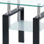 Ensemble de deux tables de bout carrées transparentes et noires en verre et en métal avec tablette