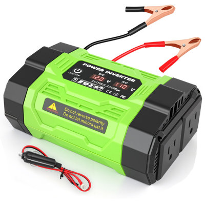 Onduleur 1000W DC12V à AC110V, Convertisseur de puissance pour voiture avec 2 prises CA et 4 ports de charge rapide 25W (USB + Type-C), écran LCD, pour la maison, l'extérieur, le camping-car et le camping