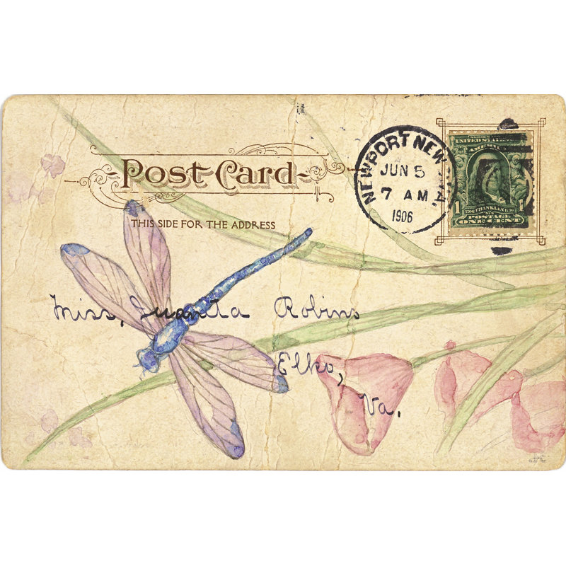 Postcard Dragonfly II by Nancy Shumaker Pallan - Wrapped Canvas Art Prints, 61cm H x 91cm W x 3.8cm D