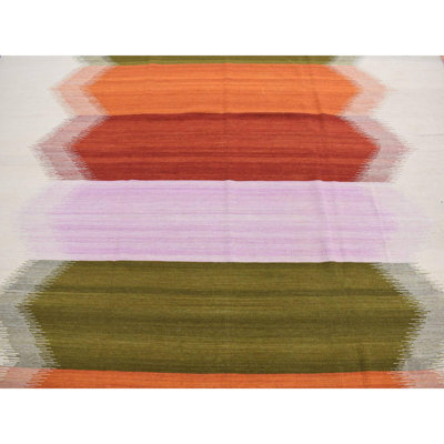 Tapis réversible en laine tissée à la main ivoire 9 pi x 12 pi 7 po Durie Kilim