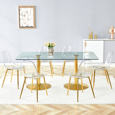 Ensemble de table et de chaises Table en verre trempé de 71 po x 35,4 po