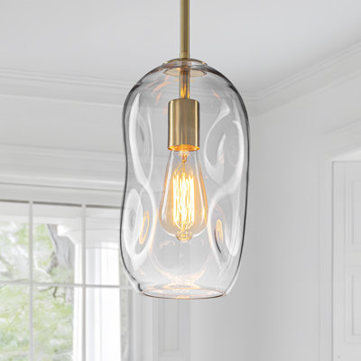 Îlot de cuisine 1 lumière moderne avec 1 abat-jour et abat-jour en verre organique irrégulier