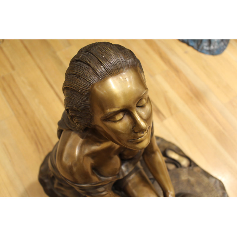 Lady on Stone Bronze Statue with Intricate Detailing