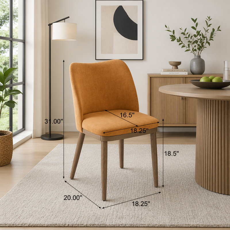 Ensemble de 2 chaises de salle à manger de style Mid-Century avec dossier ergonomique incurvé, Tissu gingembre