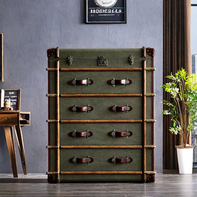 Vintage Green Canvas-Covered Wooden Chest 31.49 Sideboard by Industrial Style Sofa