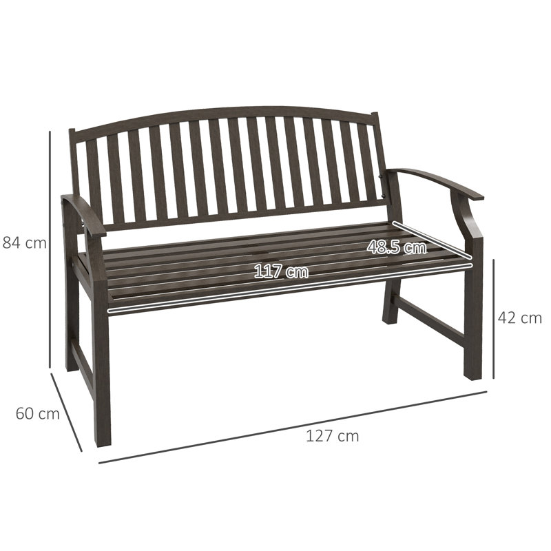 Amarian Garden Bench Outdoor Metal Bench with Slatted Backrest Brown