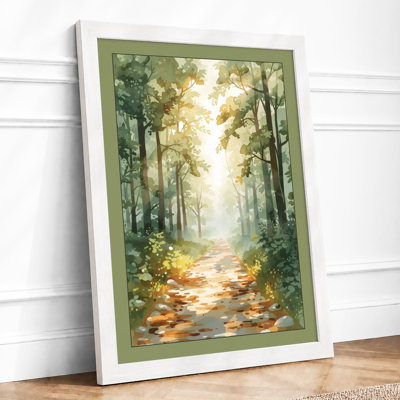 Woodland Path in Autumn Scandinavian - Framed Print