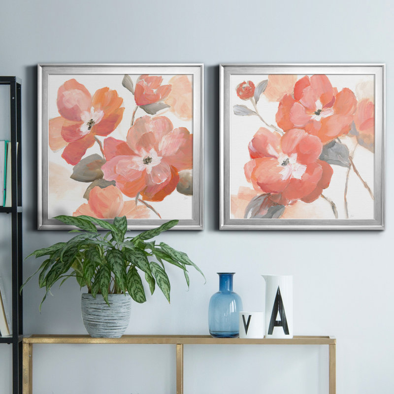 Coral Fantasy I - 2 pièces, peinture sur toile encadrée, Cadre argenté, H 34,5 po x l 69 po x P 1,5 po