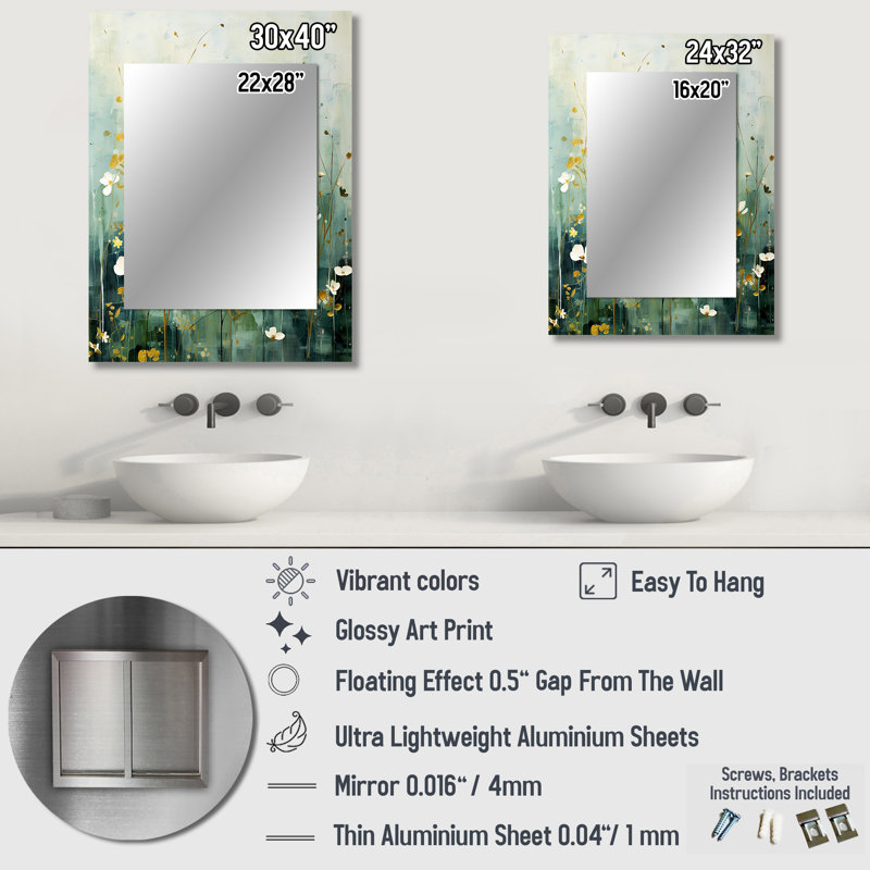 Purple Tranquil Oasis - Botanicals Unique Wall Mirror Decor, Modern Large Mirror, Printed Metal Art, 32" x 24"