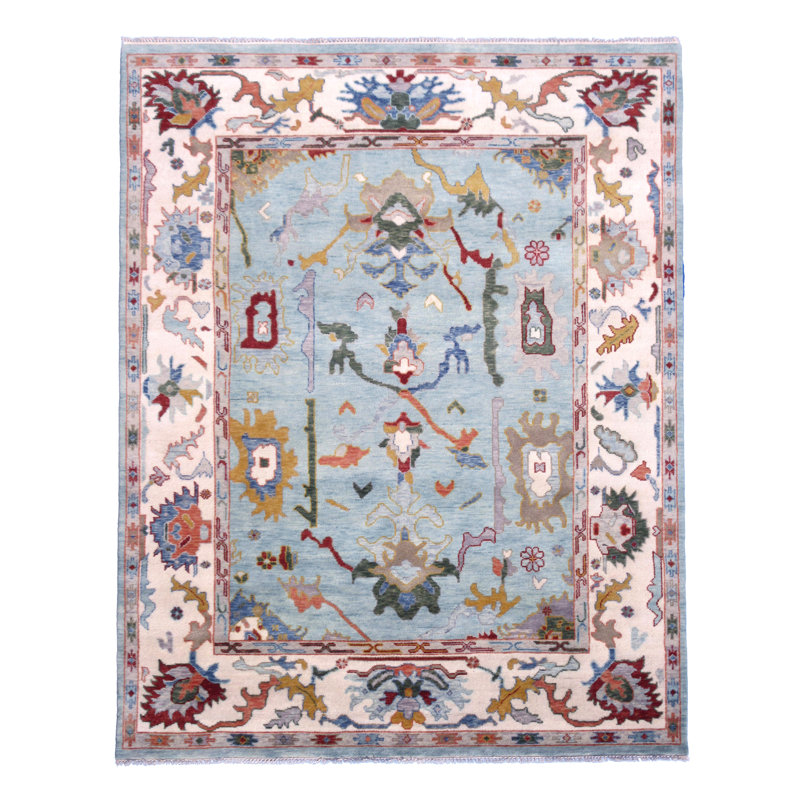 Tapis noué à la main 9x12 bleu clair Oushak