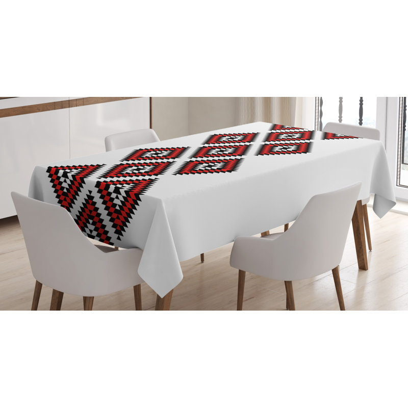 Native American Zig Zag Aztec Motifs with Ornaments ImageTablecloth
