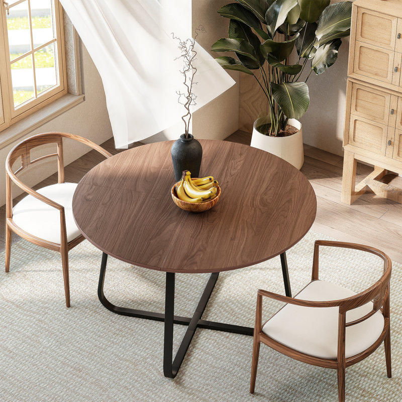 Table de salle à manger 47,2 "en noyer pour 4 tables de cuisine rondes avec pieds en métal