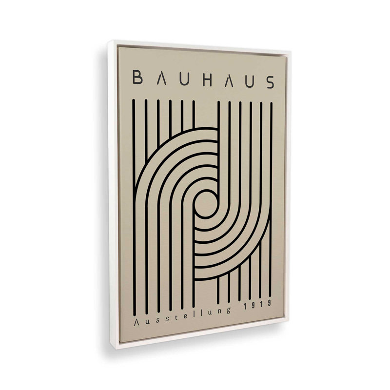 Impression sur toile monochrome Bauhaus Curves, H 18,75 po x l 12,75 po x P 1,75 po, Cadre flottant blanc opaque