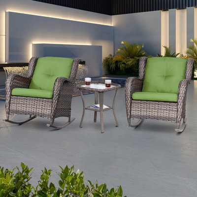 Ensemble de conversation 3 pièces avec chaise berçante et coussins beiges