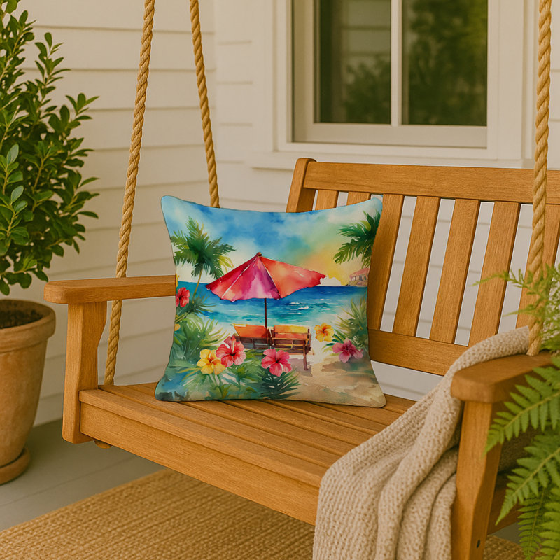 Coussin Hawaii, Hibiscus à l'aquarelle, Carré 18 po