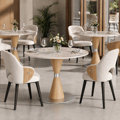 Ensemble de 3 tables de salle à manger de style Mid-Century moderne en pierre frittée de 39 po avec 2 chaises de cuisine rembourrées confortables pour petit espace, appartement et coin-repas