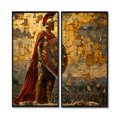 300 Guerriers spartiates menés par Leonida II - Décoration murale moderne dorée 2 pièces