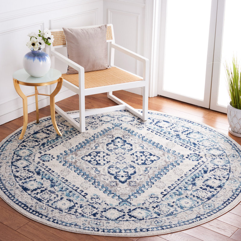 Tapis ivoire / bleu, Rond 6 pi 7 po