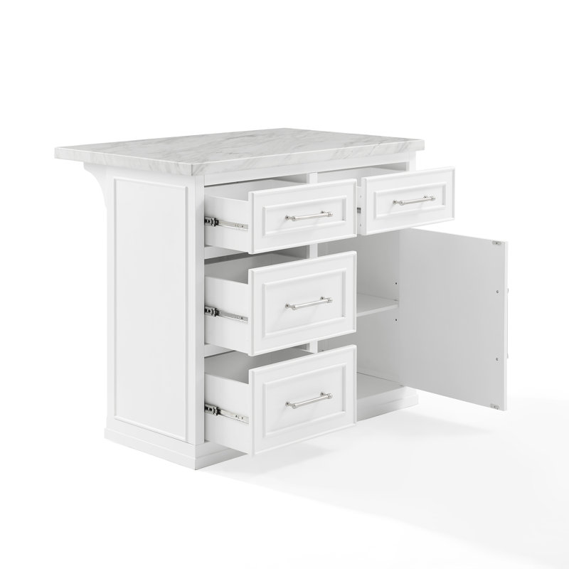 Îlot de cuisine en bois manufacturé avec plateau en faux marbre de 42 po de largeur , Blanc