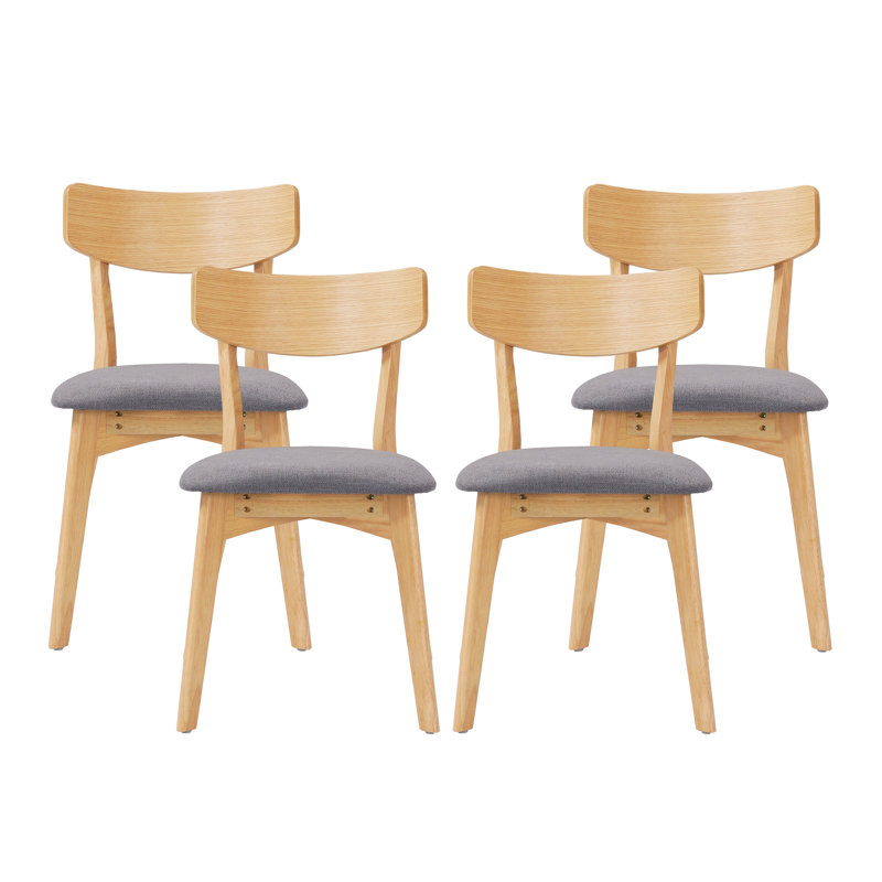 Hana Mid-Century Modern Rubberwood Dining Chair With Upholstered Seat, Gray