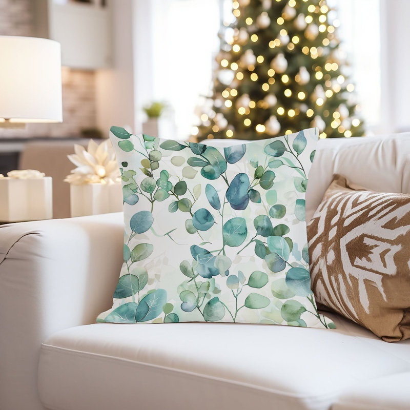 Botanical Eucalyptus Leaves Pattern VI Pillow Cover, 18"H x 18"W