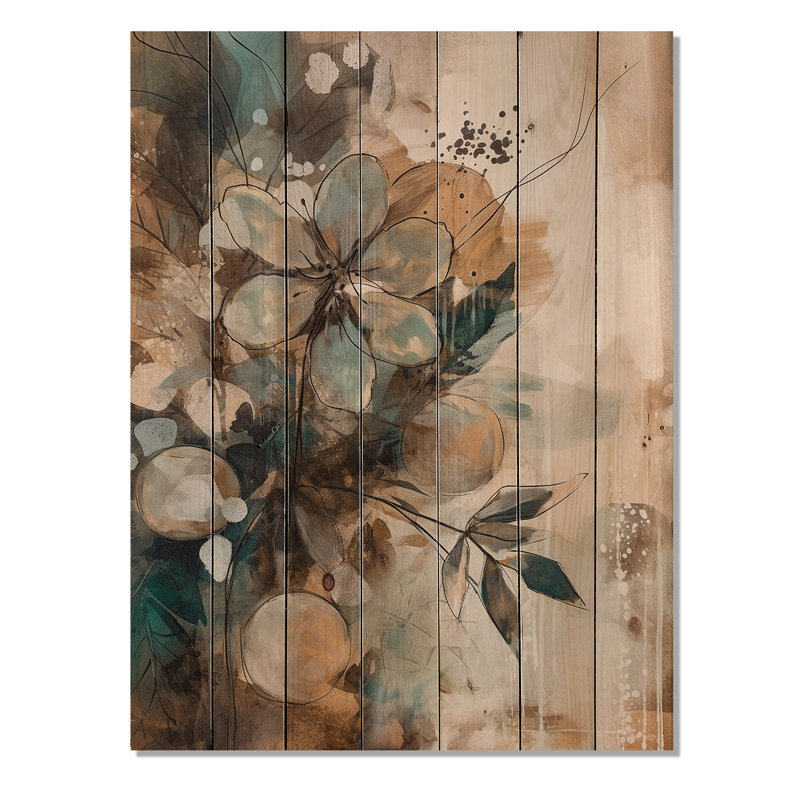 Bohème abstrait brun et vert sur bois, H 20 po x l 10 po x P 0,78 po