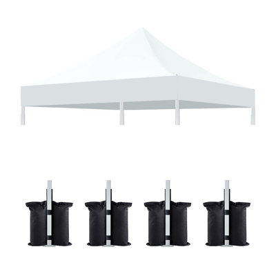 10 x 10 auvent de remplacement pour auvent pour tente pop-up et sac de poids de 4 pièces (seulement la housse et le sac de sable 4 pièces ne comprennent pas le cadre) Blanc