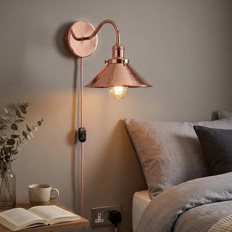 Plug-in Armed Sconce, Rose Gold