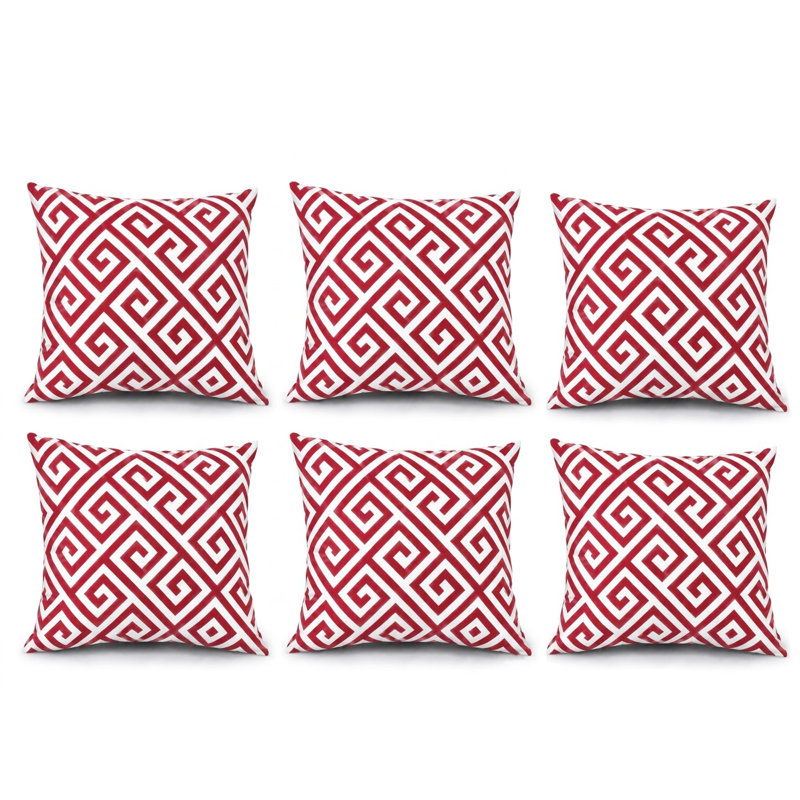 Indoor/Outdoor Square Throw Pillow Covers, 18"W x 18"L, Red Greek Key