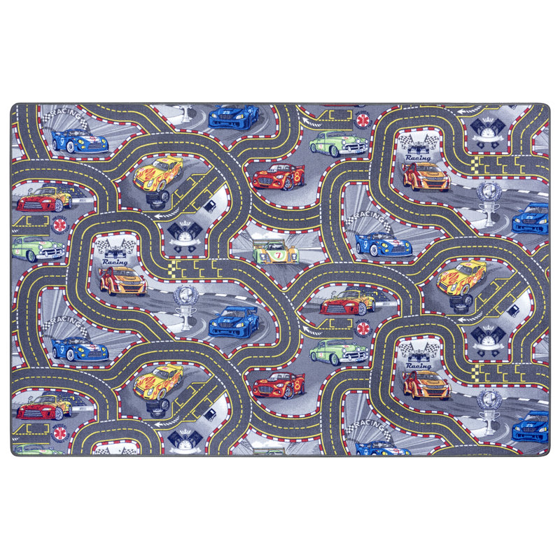 Race Track Tufted Grey/Blue Indoor Rug, Rectangle 160 x 240cm
